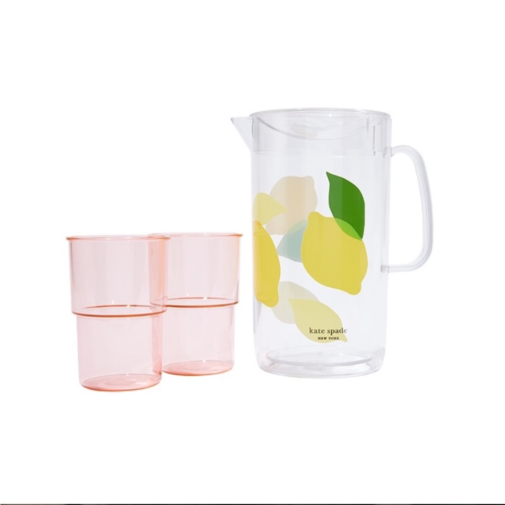 New Kate Spade New York Nesting Pitcher Set with Water Pitcher & 2 Reusable Cups